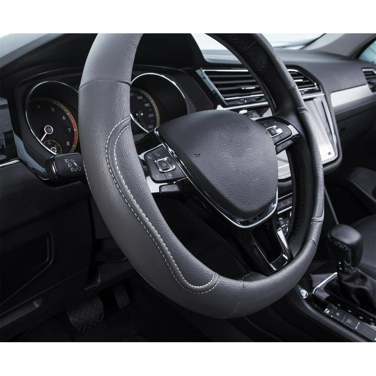 Ouzorp Car Steering Wheel Cover, Microfiber Leather Steering Wheel Covers with Anti-Slip Lining, Universal 14.5-15 inchs Black