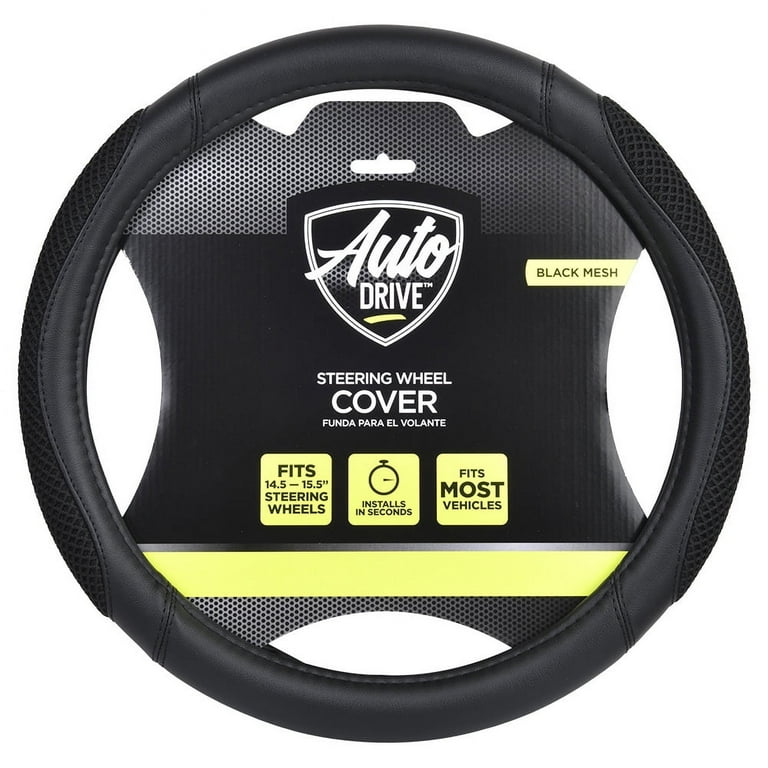 Ouzorp Car Steering Wheel Cover, Microfiber Leather Steering Wheel Covers with Anti-Slip Lining, Universal 14.5-15 inchs Black