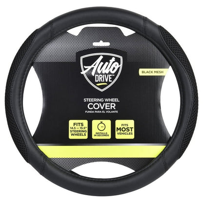 Ouzorp Car Steering Wheel Cover, Microfiber Leather Steering Wheel Covers with Anti-Slip Lining, Universal 14.5-15 inchs Black